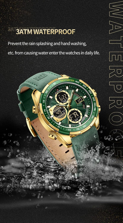 HOTNAVIFORCE Men's Military Digital Watches Analog Quartz Waterproof Watch Sport Multifunctional Leather Wristwatch