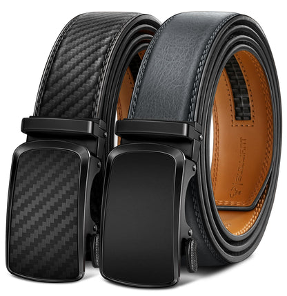 HOTBULLIANT Men's Ratchet Leather Belt Trimmable 2Pack 1 3/8"-Gift Boxed | Smooth Sliding | Precise Fit | Tailored Size | Holeless for Dress or Casual