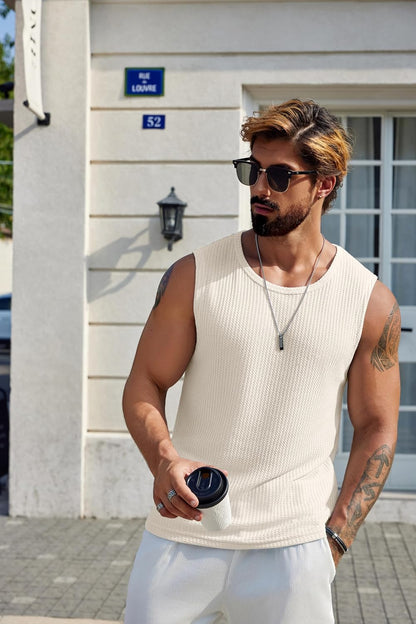 HOTCOOFANDY Mens Casual Tank Tops 2 Pack Waffle Knit Sleeveless Shirt Breathable Tank Shirts Summer Muscle Tee