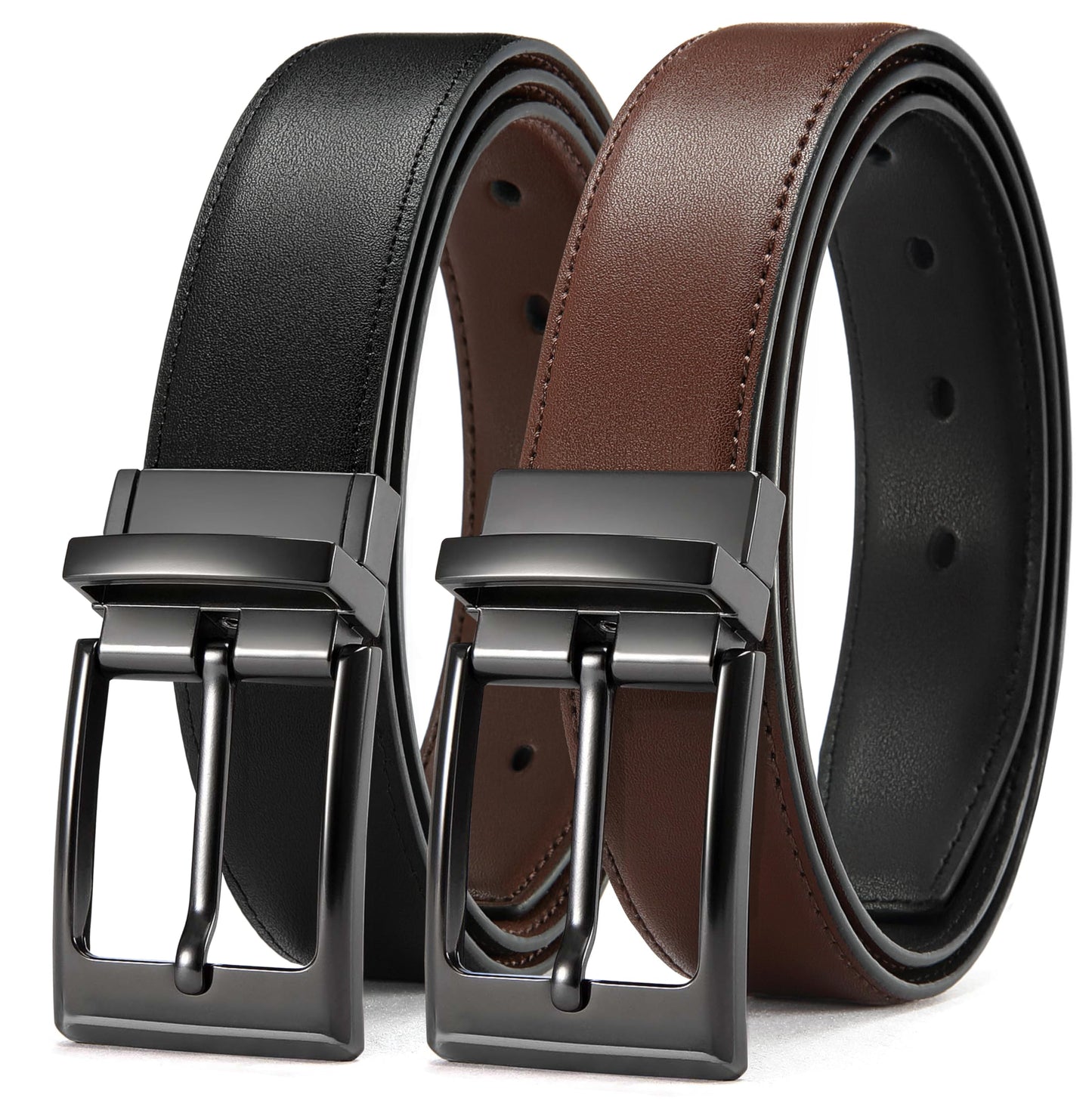 HOTCHAOREN Reversible Belt Men 1 Piece - 1.25" Leather Dress Belt - Trim to Fit for Elegant Style | 1 Belt, 2 Colors, Double-Sided Reversible, Premium Genuine Leather, Trim to Fit