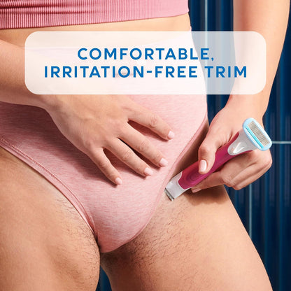 HOTSchick Hydro Silk TrimStyle Razor with Bikini Trimmer for Women | 2-in-1 Bikini Razor for Women and Womens Trimmer for Pubic Hair, Includes 1 Waterproof Handle, 3 Refills & 1 AAA Battery