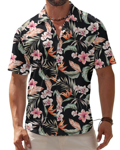 HOTBOJIN Men's Hawaiian Wrinkle Free Short Sleeve Button Down Tropical Floral Beach Vacation Shirt