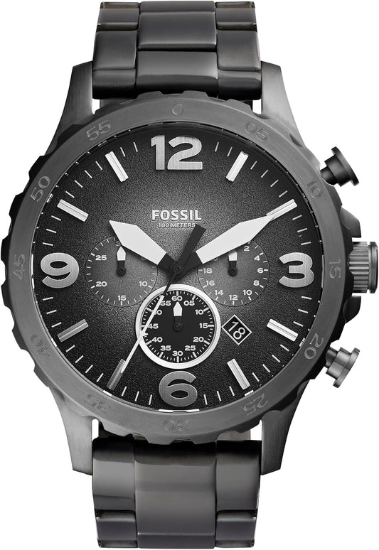 HOTFossil Men's Nate Quartz Watch, Oversized Stainless Steel Chronograph Watch for Men