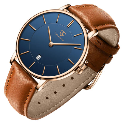 HOTBEN NEVIS Watch, Mens Watch, Minimalist Fashion Simple Wrist Watch Analog Date with Leather Strap