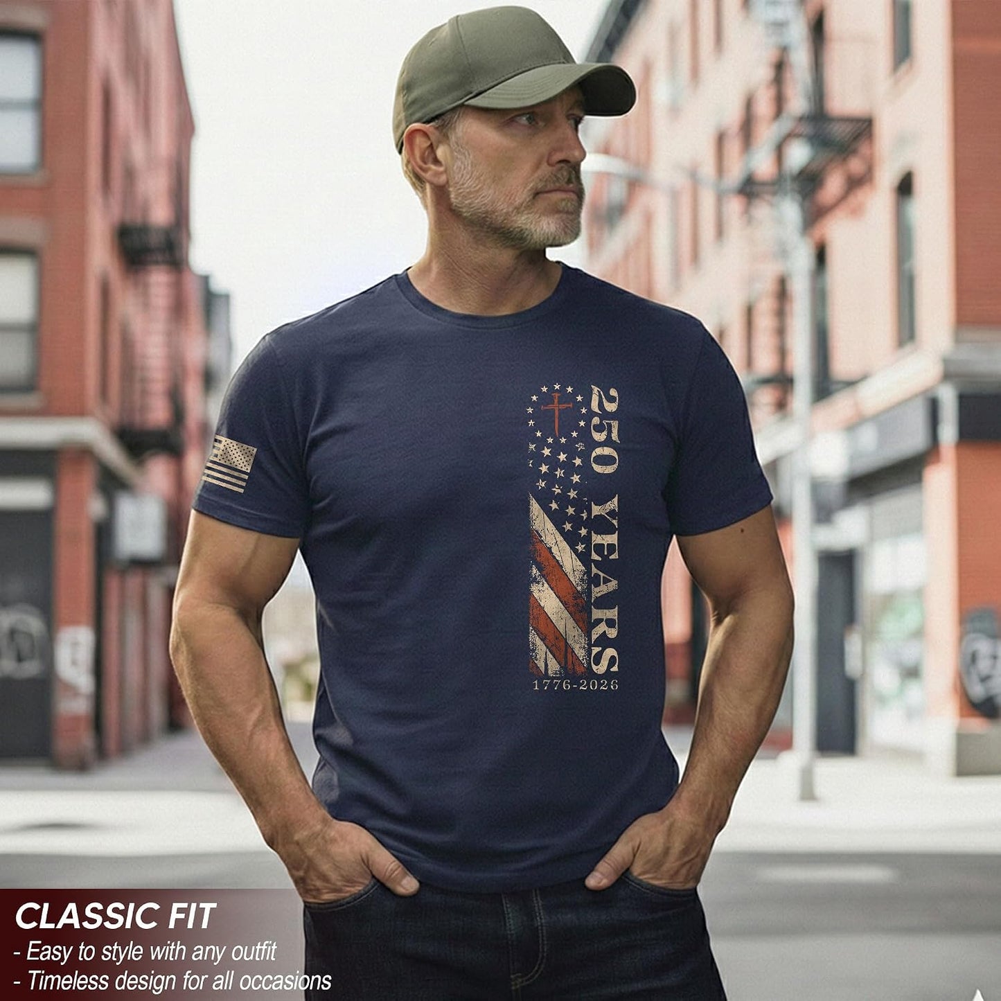 HOT250 Anniversary USA Shirt, Christian Shirts for Men | Celebrate your faith and American pride with our unique collection of cross-themed apparel and 250th anniversary shirts
