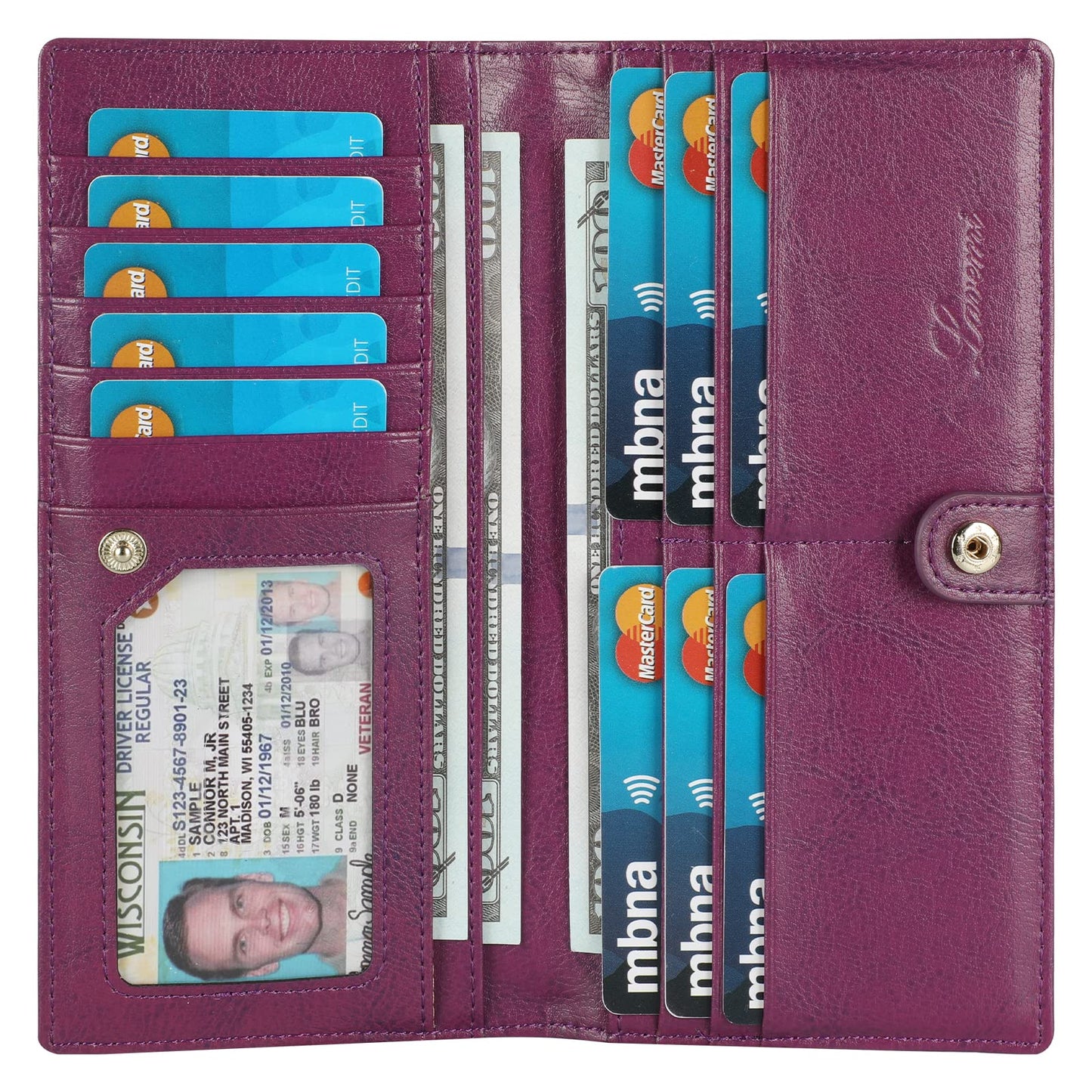 HOTLavemi Ultra Slim Thin Leather Women Wallet RFID Blocking Credit Card Holder Bifold Long Ladies Billfold
