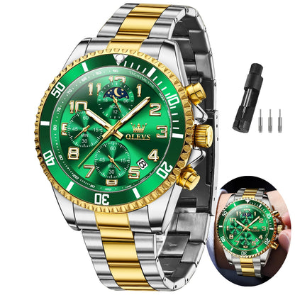 HOTOLEVS Watches Men Waterproof Luxury Big Face Mens Watch Stainless Steel Day Date Quartz Analog Dress Watches for Men Luminous Reloj para Hombres (Green/Blue/Black/Gold)