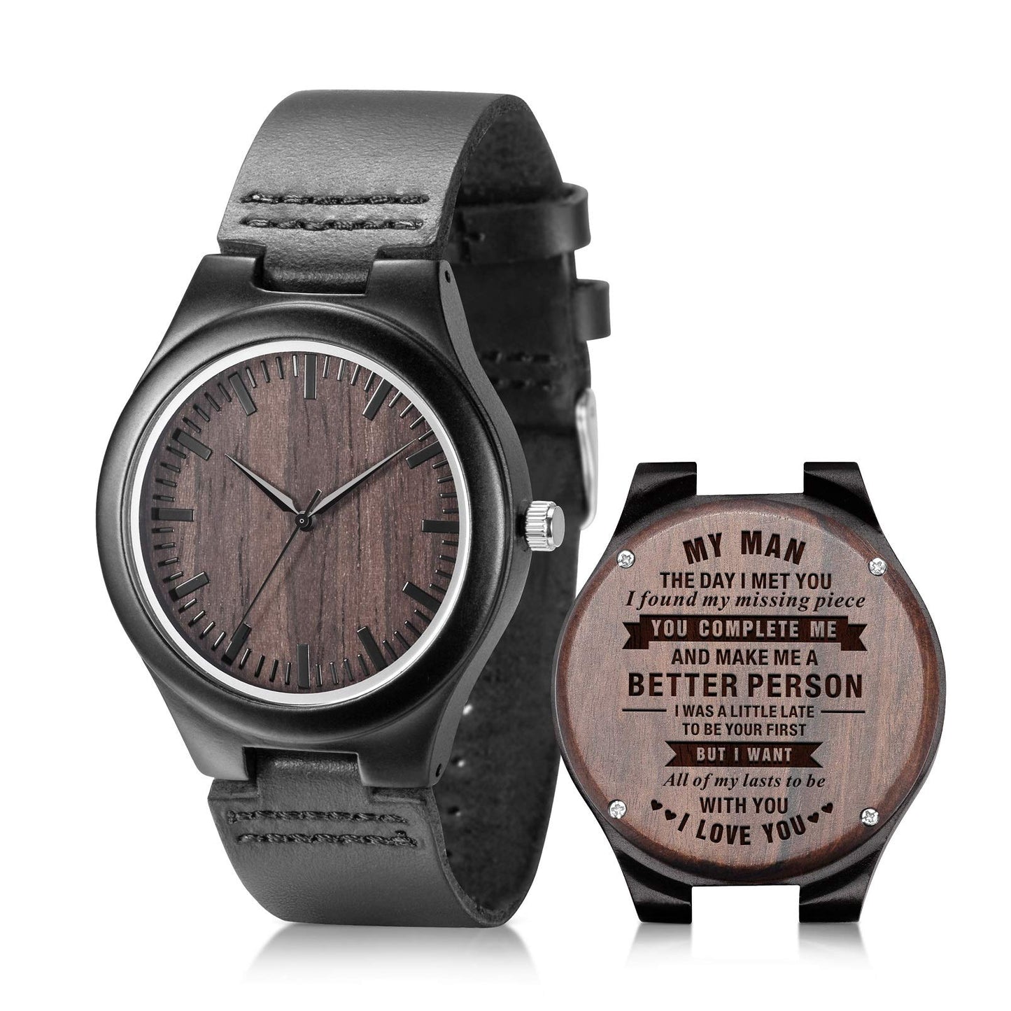 HOTUMIPHIMAT Engraved Wooden Watches for Men - Customized Wood Wrist Watches for Husband Boyfriend Dad Son