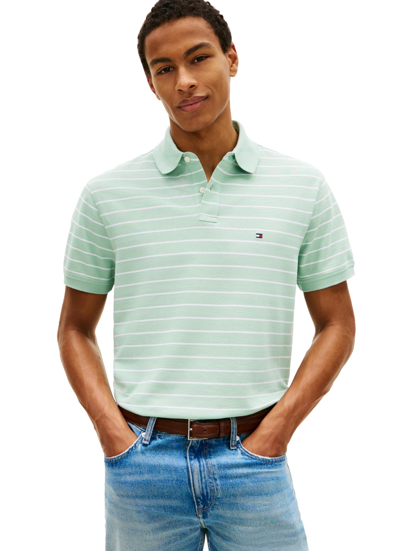 HOTTommy Hilfiger Men's Short Sleeve Polo Shirts in Classic Fit with Stretch and Organic Pique Cotton