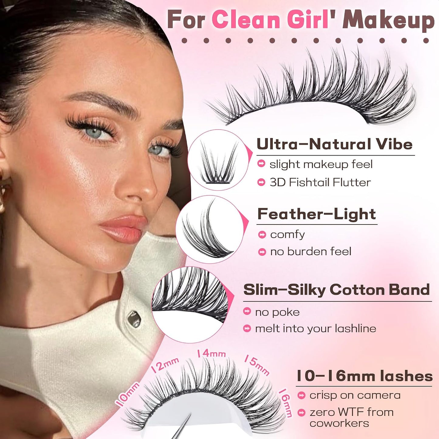 HOTGoddvenus Lash Clusters Kit Wispy Eyelash Clusters Lashes Natural DIY Lash Extension Kit 10-16mm Cluster Eyelash Extensions Kit 300pcs C Curl Individual Lashes Cluster Eyelash (No Tweezers)