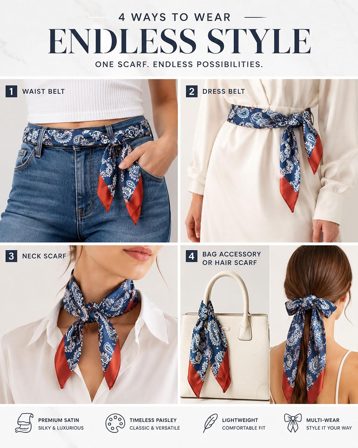 HOTSatin Silk Scarf Belt for Women Decorative Waist Scarf for Jeans Elegant Formal Prom Dress Western Boho Accessory