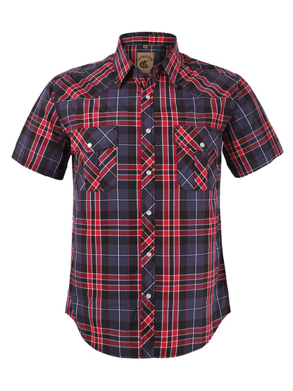 HOTCOEVALS CLUB Men's Western Cowboy Short Sleeve Pearl Snap Casual Plaid Work Shirts