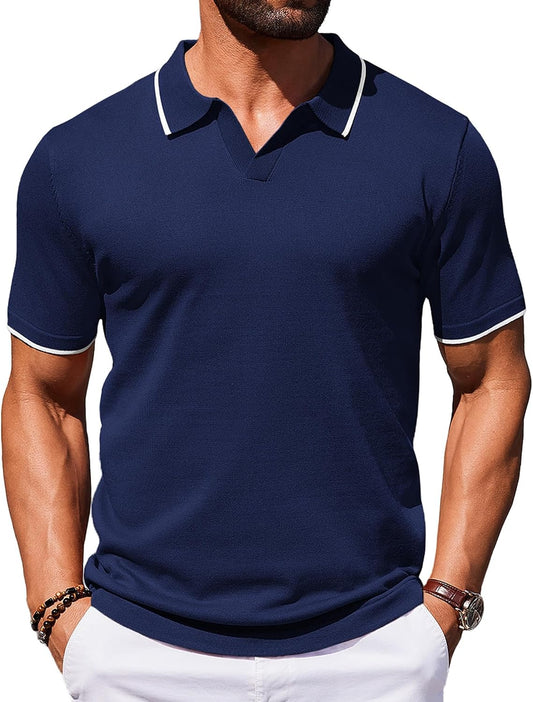 HOTCOOFANDY Mens Polo Shirts Short Sleeve Casual Knit Polo Shirt Vintage Golf T Shirts Old Money Tops