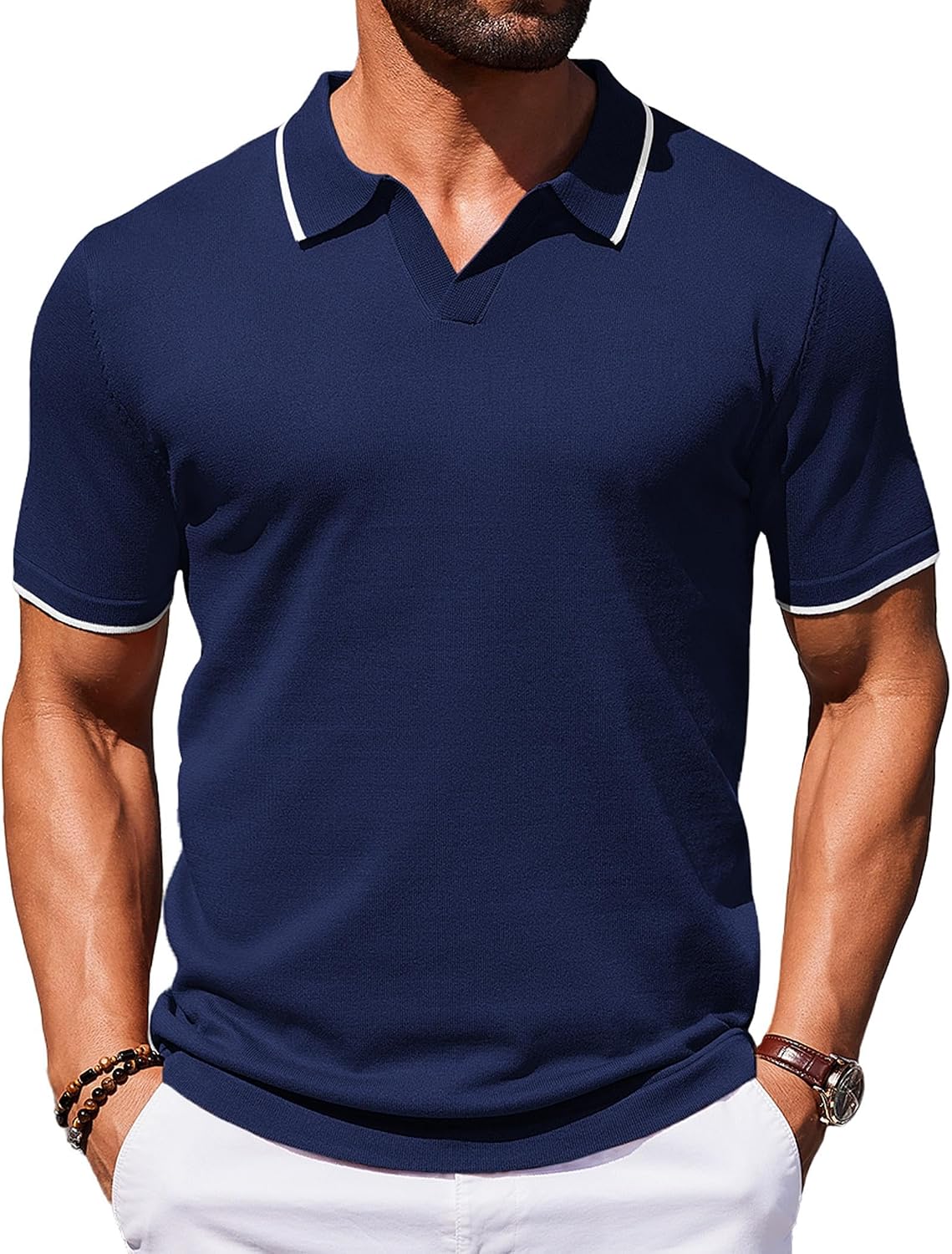 HOTCOOFANDY Mens Polo Shirts Short Sleeve Casual Knit Polo Shirt Vintage Golf T Shirts Old Money Tops