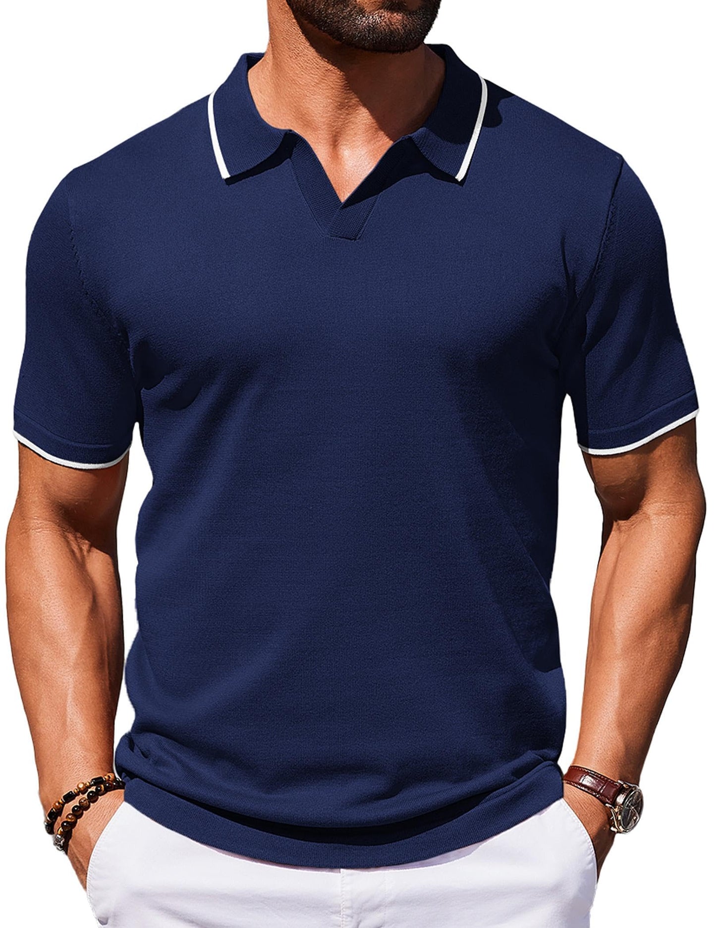 HOTCOOFANDY Mens Polo Shirts Short Sleeve Casual Knit Polo Shirt Vintage Golf T Shirts Old Money Tops