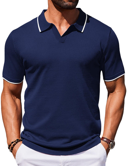 HOTCOOFANDY Mens Polo Shirts Short Sleeve Casual Knit Polo Shirt Vintage Golf T Shirts Old Money Tops