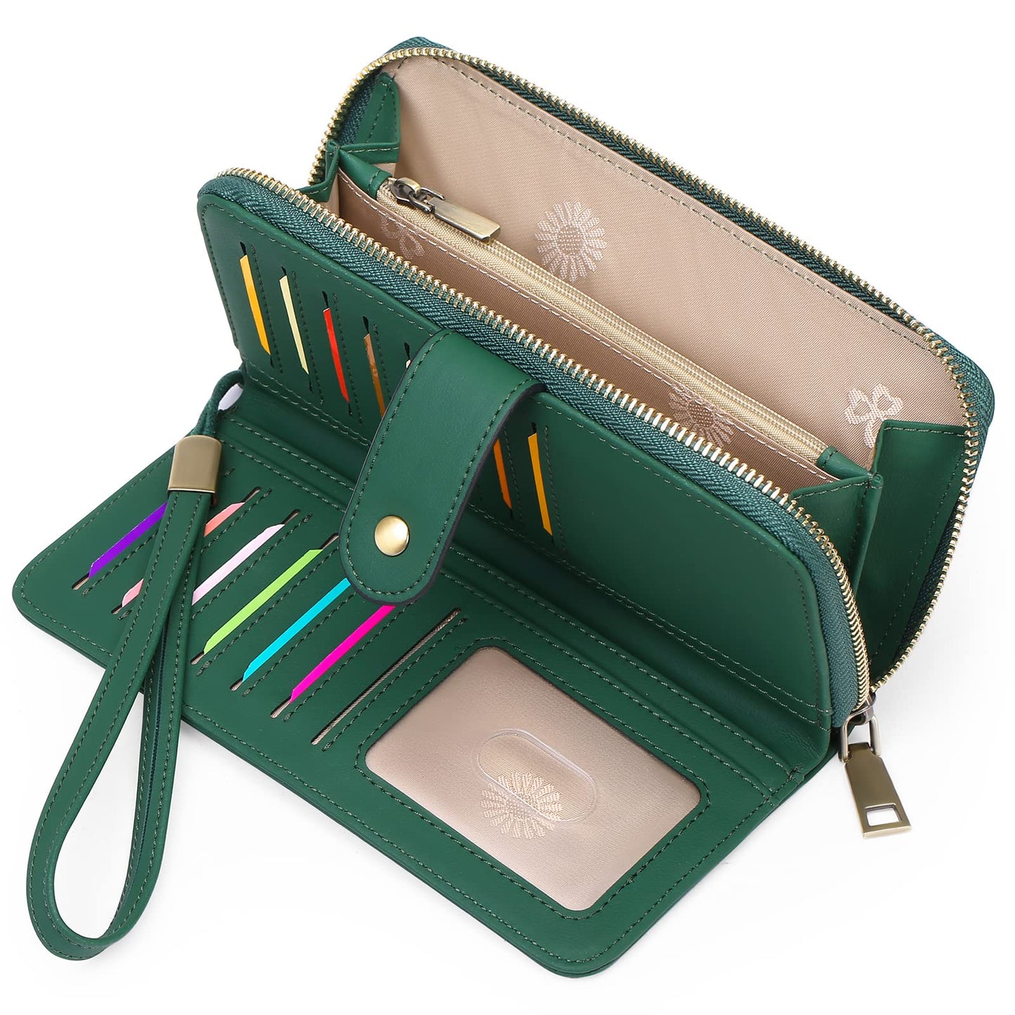 HOTGAEKEAO Wallet for Women Clutch RFID Blocking Wristlet Leather Purse Large Capacity Credit Card Holder with Grip Hand Strap