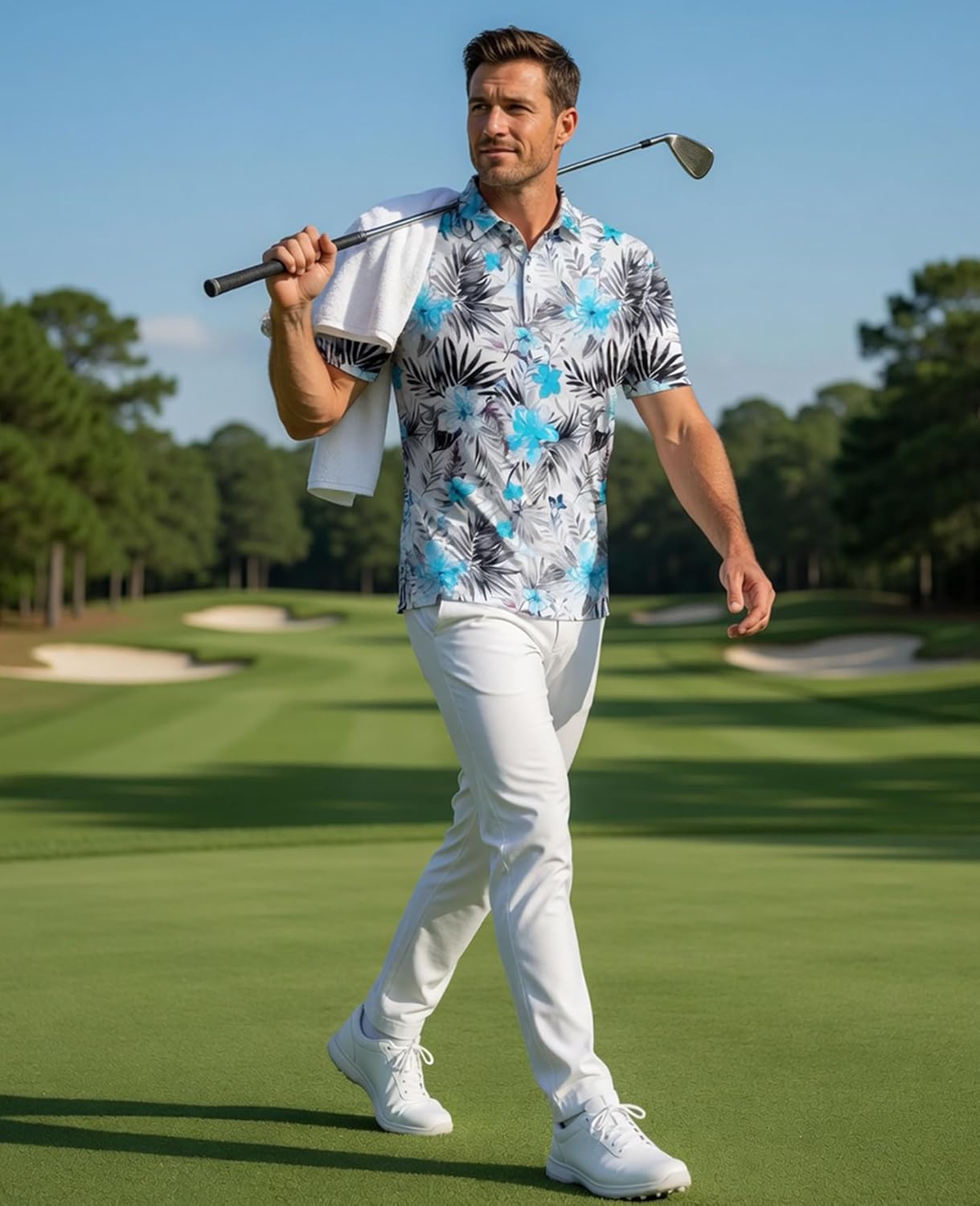 HOTHodaweisolp Golf Shirts for Men Dry Fit Print Moisture Wicking Performance Short Sleeve Polo Shirt