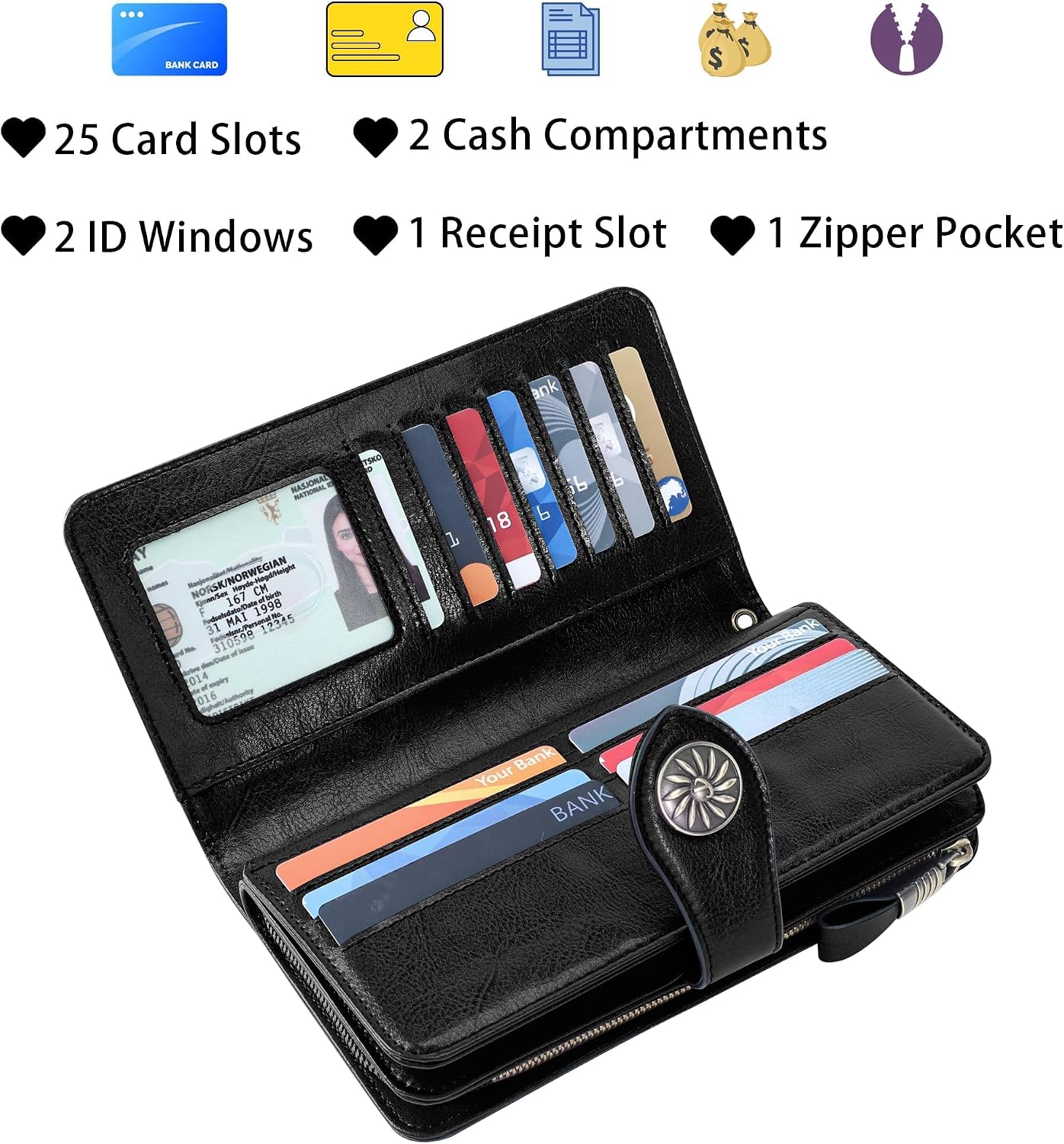 HOTTravelambo Women's Wallet RFID Blocking Credit Card Holder Large Capacity Wristlet Leather Wallets Purse
