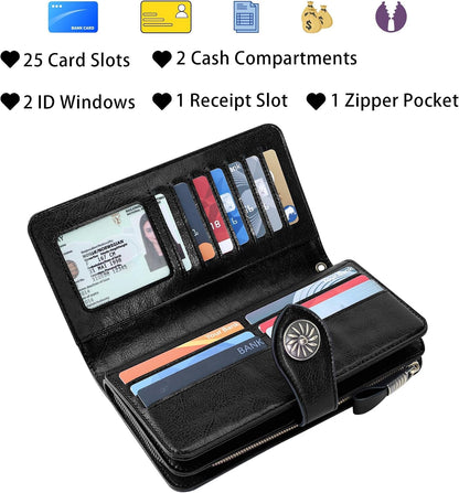 HOTTravelambo Women's Wallet RFID Blocking Credit Card Holder Large Capacity Wristlet Leather Wallets Purse