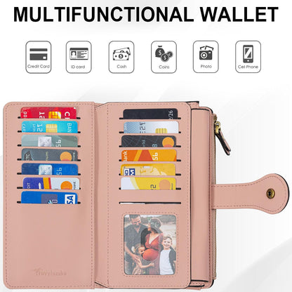HOTTravelambo Women's Wallet RFID Blocking Large Size Triple Fold Oil Edge Leather Card Holder with Zipper Pocket & Slim Compact Credit Card Organizer for Ladies