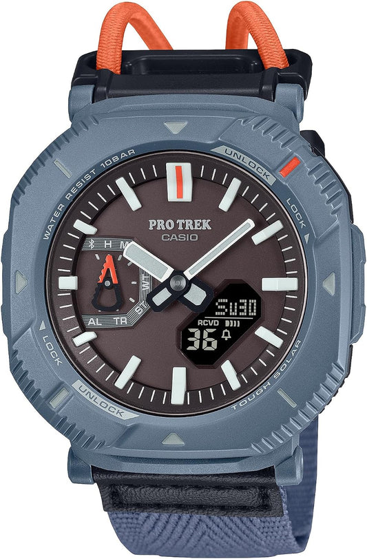HOTCasio PRJ-B001B Series | Pro Trek | Tough Solar | (Black/Blue) | Environmentally Friendly Bio Resin | Digital Bluetooth Watch