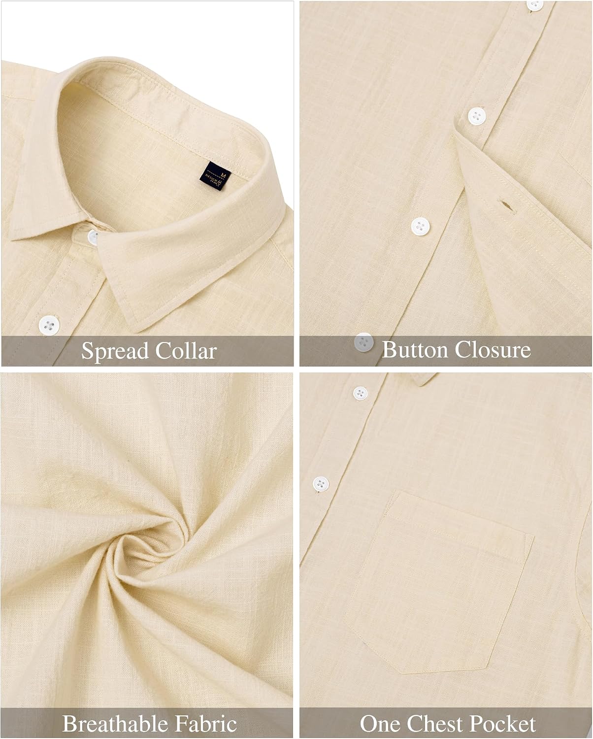 HOTJ.VER Mens Linen Shirt Short Sleeve Button Down Casual Summer Shirts | Cotton Linen, Untucked, Big Tall, from Beach Camp Vacation, Cruise Fishing, Work Office, to Wedding Party Family, with Pocket