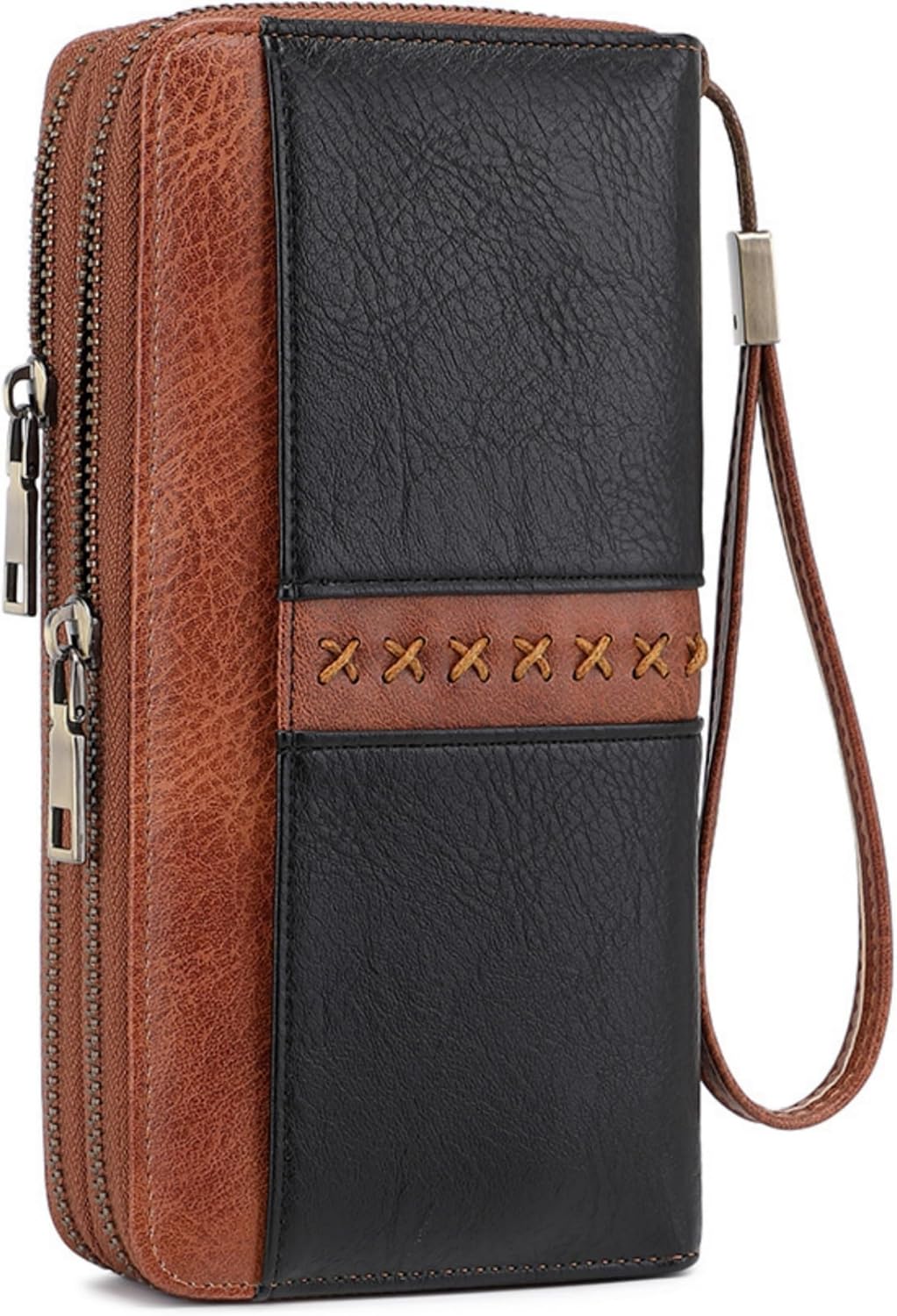 HOTLarge Capacity Women's Leather Wallet - RFID Blocking Double Zipper Around Wristlet Clutch Credit Card Holder