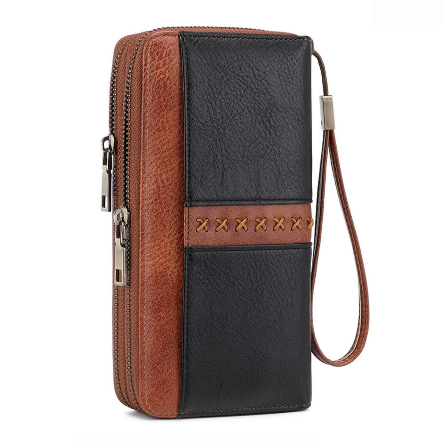 HOTLarge Capacity Women's Leather Wallet - RFID Blocking Double Zipper Around Wristlet Clutch Credit Card Holder