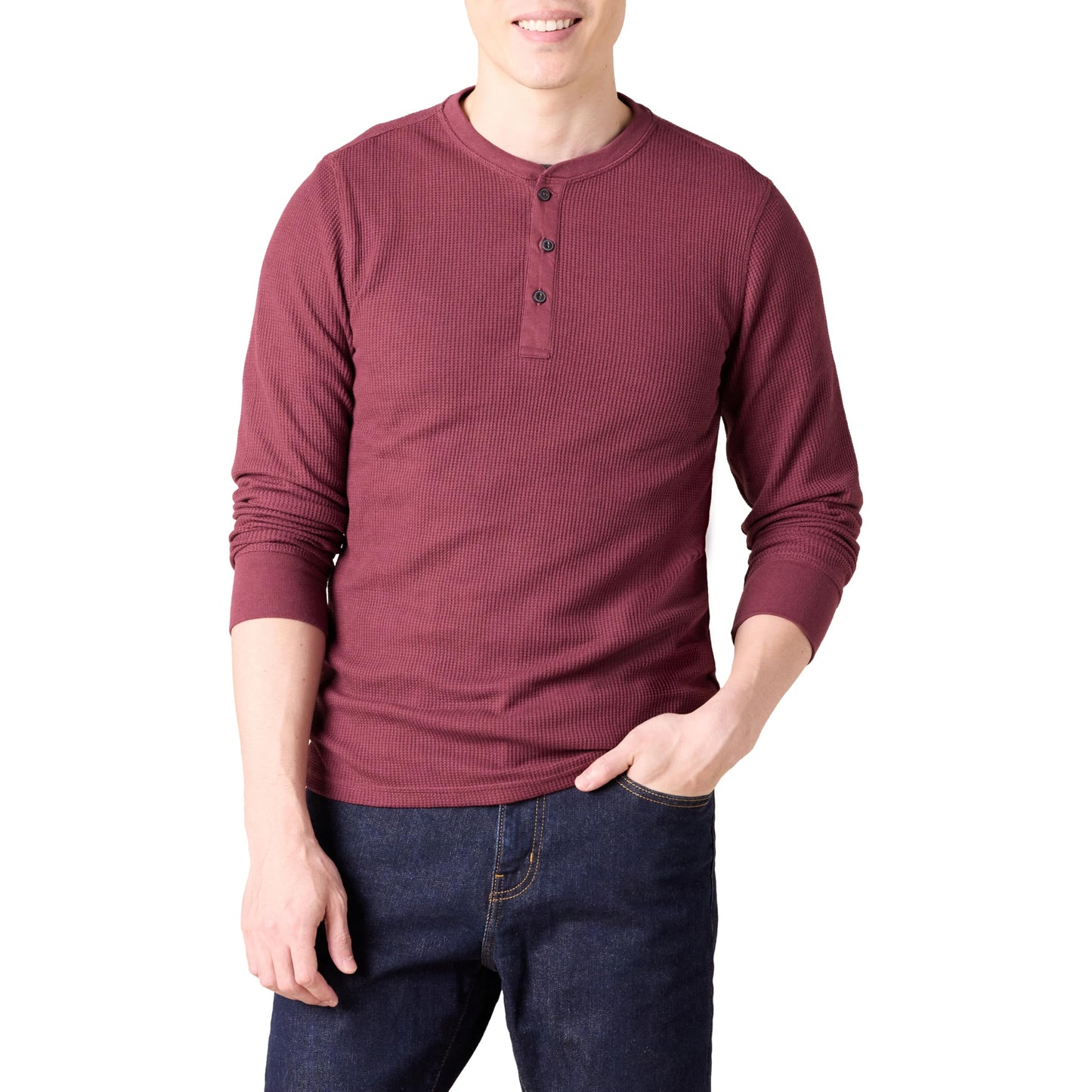 HOTAmazon Essentials Men's Long Sleeve Waffle Henley Shirt