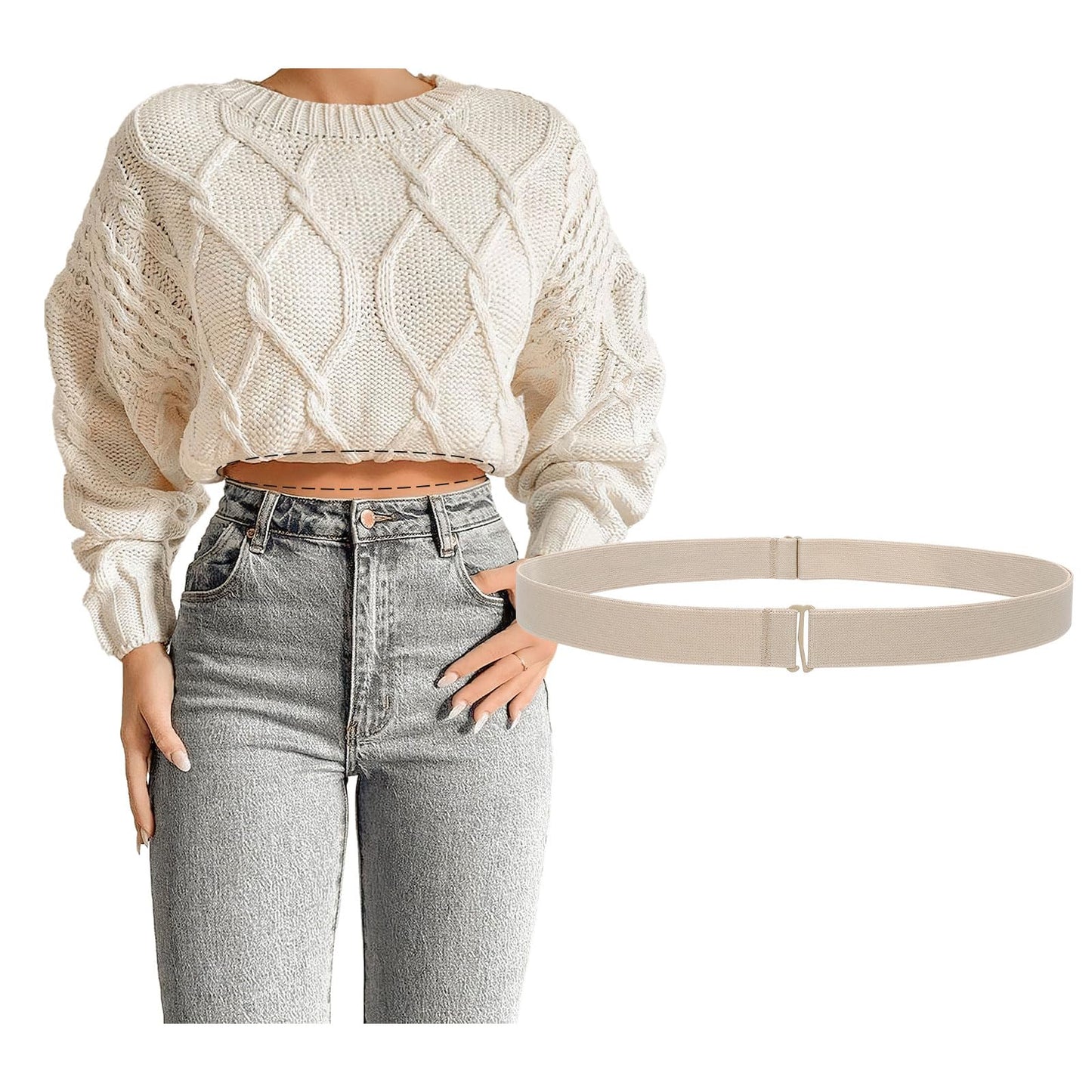 HOTJASGOOD Crop Top Tuck Waist Band Adjustable Band Tucking Sweaters Shirts Elastic Stretch Belts for Women Change Style of Tops