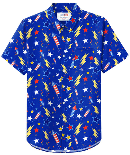 HOTArvilhill Men American Flag Button Shirt 4th of July Short Sleeve Shirts (S-3XL)