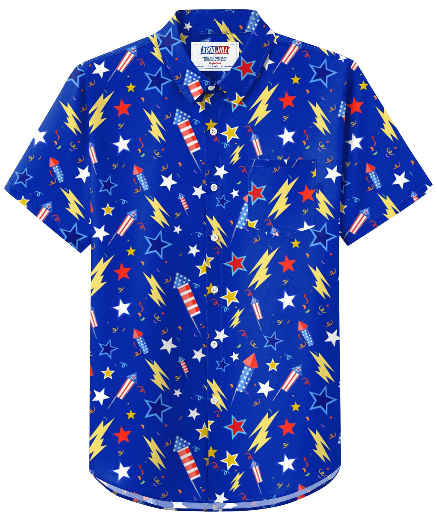 HOTArvilhill Men American Flag Button Shirt 4th of July Short Sleeve Shirts (S-3XL)