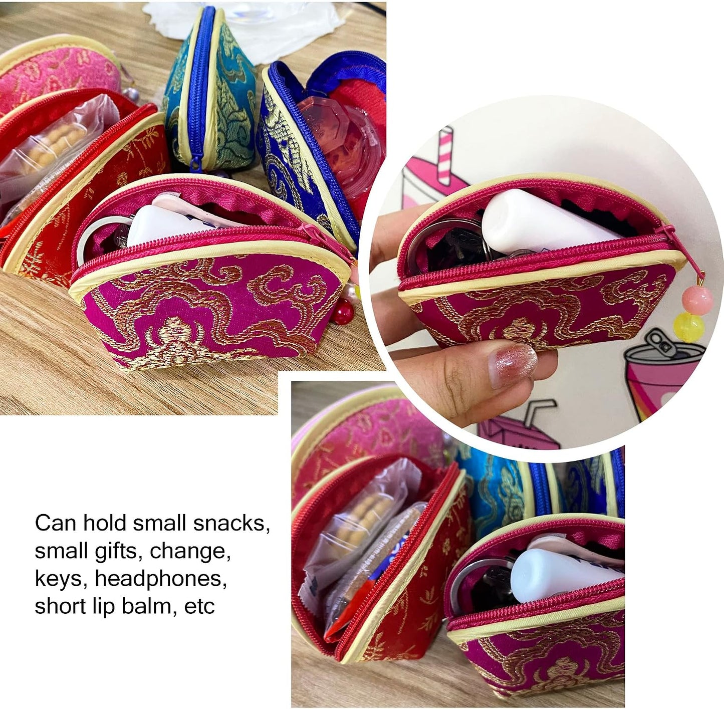 HOTSilk Coin Purse Zipper Purse Embroidery Coin Wallet | 20Pcs，Sugar Jewelry Bag Lipstick Container Gift Bag