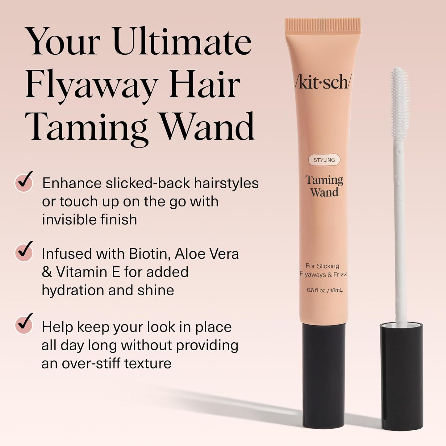 HOTKitsch Hair Taming Wand - Fly Away Stick For Hair with Biotin, Aloe & Vitamin E | Clear Hair Mascara for Flyaways, Slick Back Style | Travel Size - 18mL
