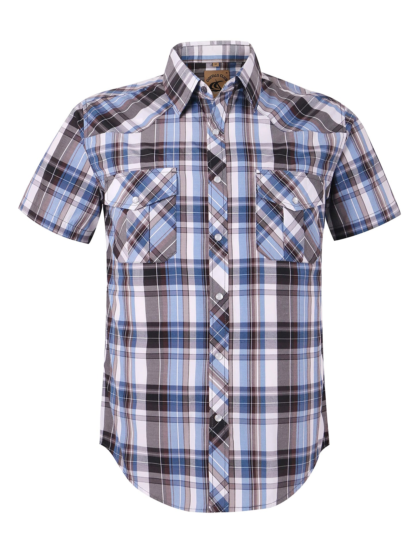 HOTCOEVALS CLUB Men's Western Cowboy Short Sleeve Pearl Snap Casual Plaid Work Shirts
