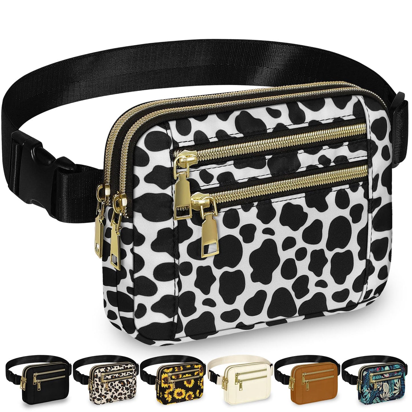 HOTCapolo Fanny Packs for Women Fashion Waist Packs Bag with Adjustable Strap and 4 Zipper Pockets Waterproof Everywhere Crossbody Belt Bag for Workout Running Travelling(Black, Large)