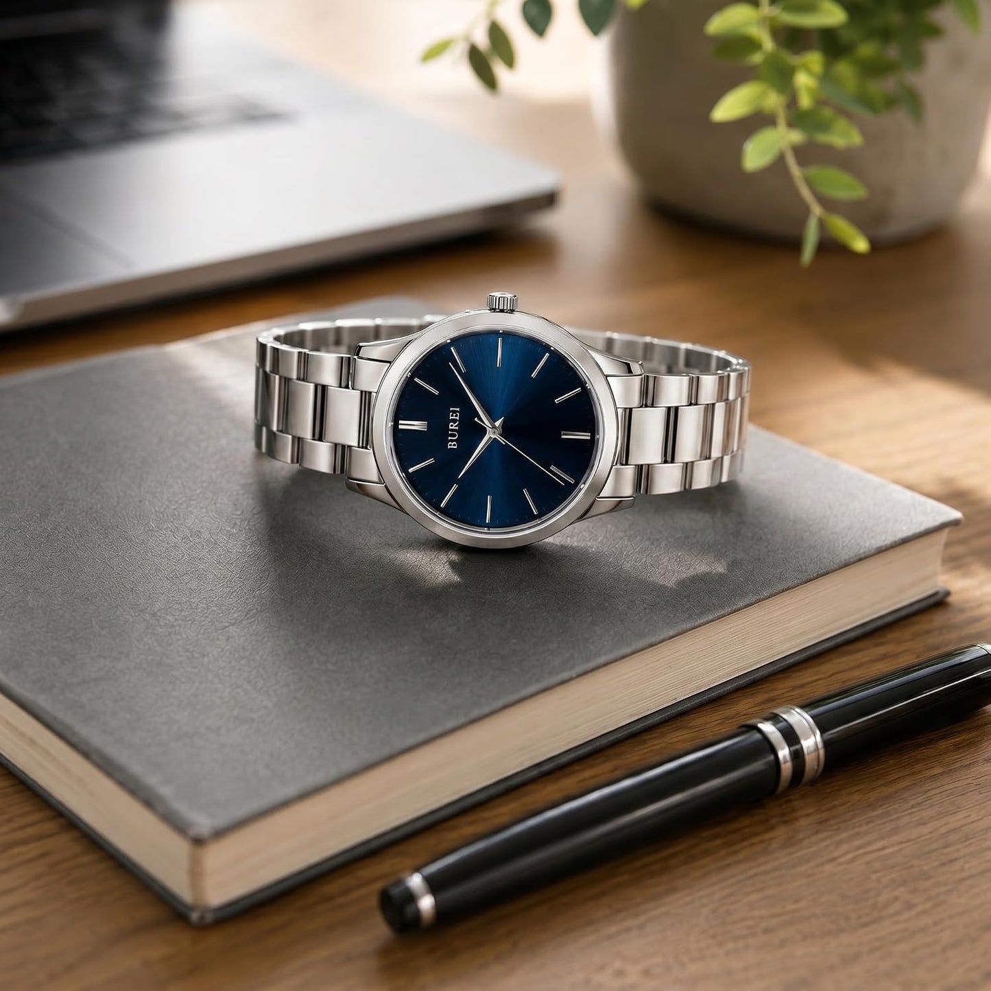 HOTBUREI Men's Wrist Watch, Analog Stainless Steel Dress Waterproof Quartz Watch for Men with Japanese Movement,Refined Gifts for Men, Boyfriend, Husband, Dad