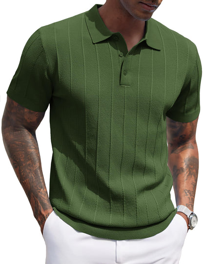 HOTCOOFANDY Mens Knit Polo Shirts Short Sleeve Ribbed Textured Polo Shirt Lightweight Casual Golf Shirts Collared T Shirt