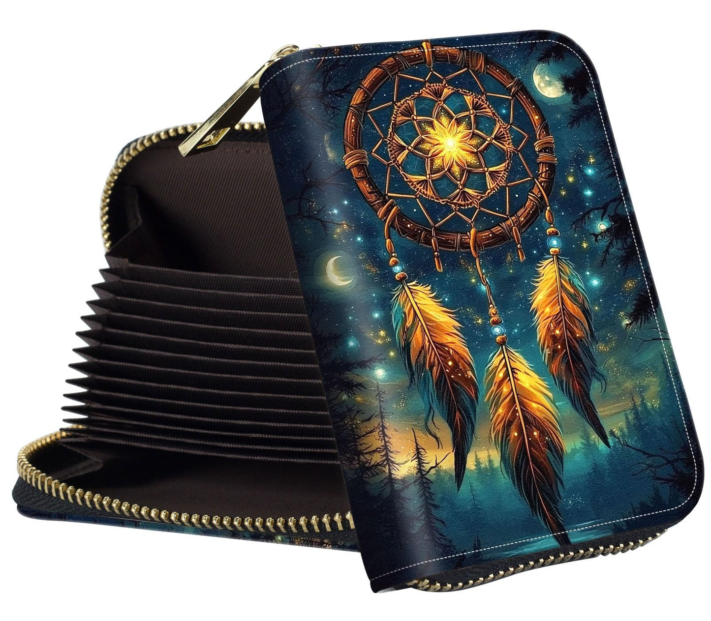 HOTWomens Card Wallet with Zipper, RFID Blocking Small Credit Card Holder Case, PU Leather Accordion Card Wallet for Women, Compact Travel ID & Cash Organizer, Camouflage With Oak