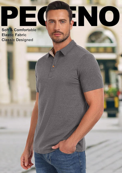 HOTPEGENO Mens Polo Shirts Short Sleeve Casual Cotton Golf Shirts Performance Polo Shirts for Men