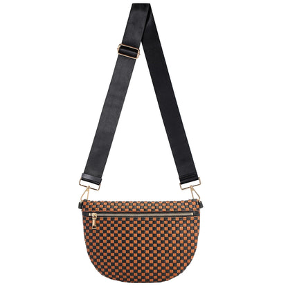 HOTWoven Crossbody Bag for Women, Checkered PU Bum Bag Sling Purse with Adjustable Strap for Travel, Festivals