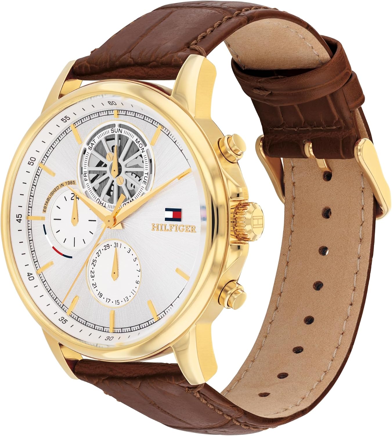 HOTTommy Hilfiger Classic Multi-Function Quartz Watch - Leather Strap Wristwatch for Men - Water Resistant Up to 5 ATM/50 Meters - Premium Fashion for Everyday Wear - 44mm