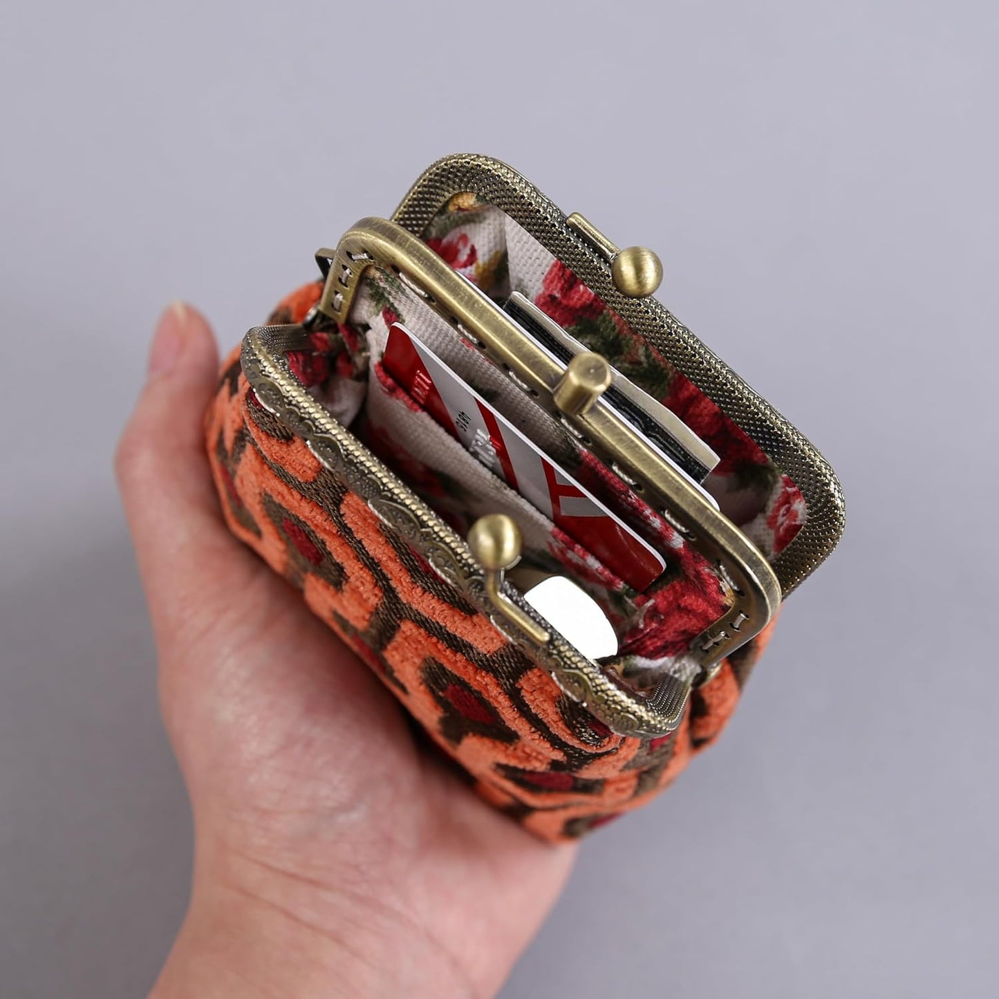 HOTCarpet Bag Double Kiss Clasp Coin Purse Pouch,Vintage Change Wallet Card Holder