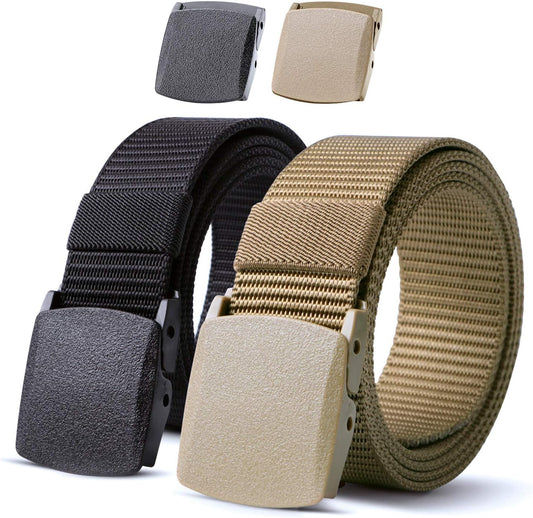 HOTJASGOOD 2 Pack Nylon Web Belt Outdoor Military Men’s Metal Free Belt with TSA Plastic Buckle
