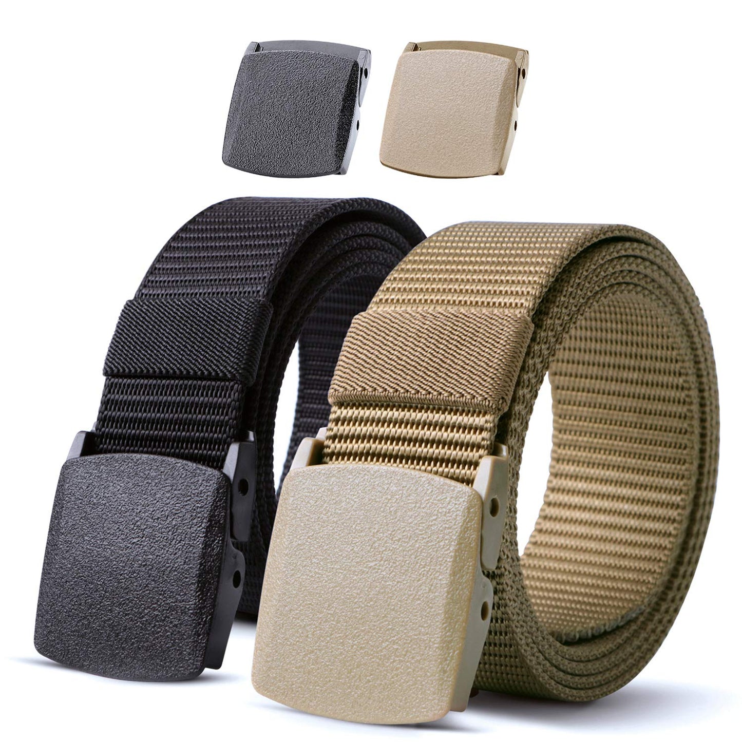 HOTJASGOOD 2 Pack Nylon Web Belt Outdoor Military Men’s Metal Free Belt with TSA Plastic Buckle