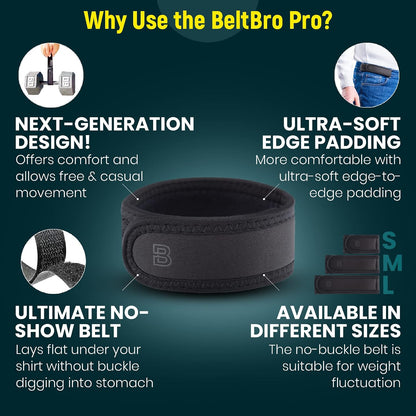HOTBeltBro Pro for Men and Women Elastic No Buckle Invisible Belt Patented Metal Free TSA Soft Adjustable Side Tactical Belt