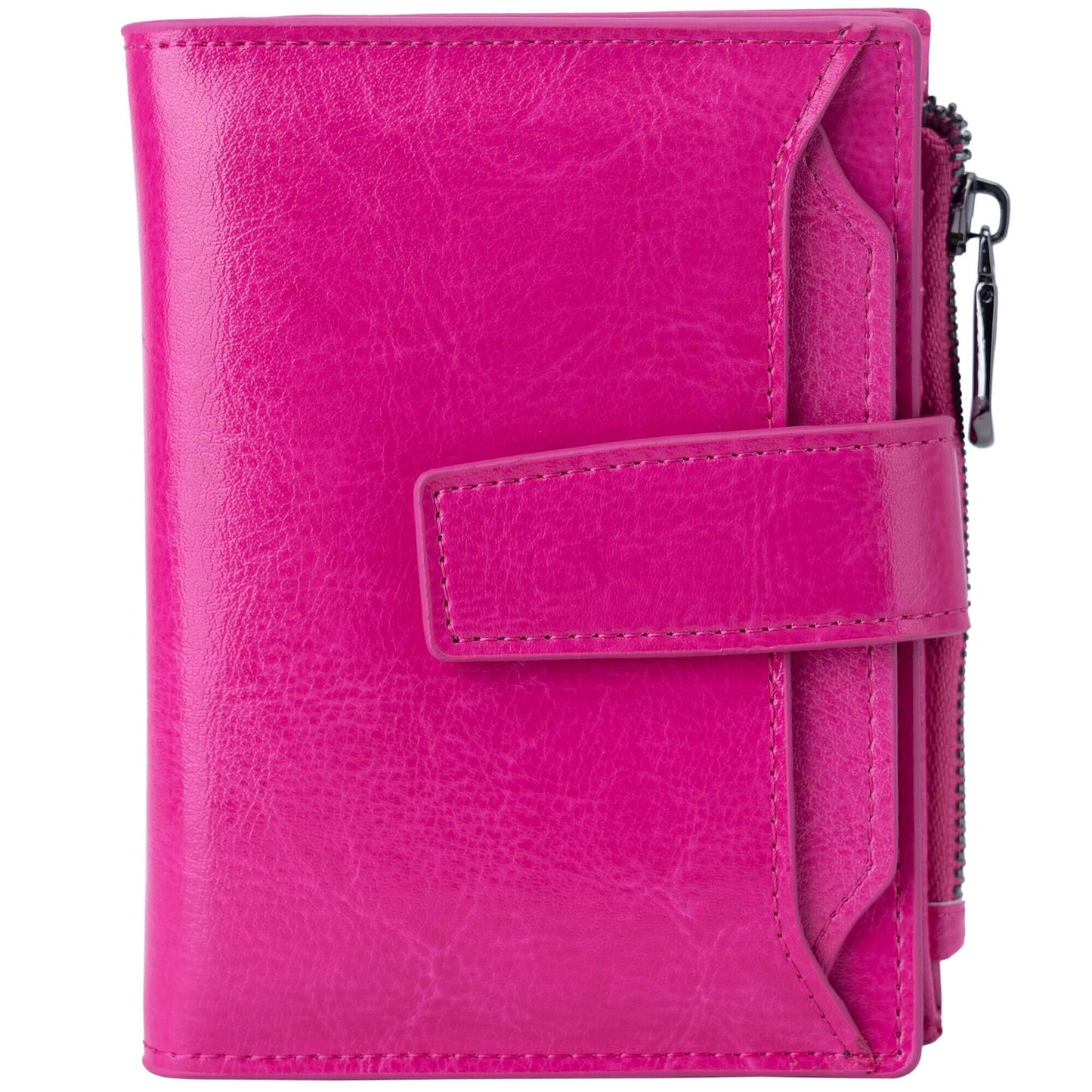 HOTBveyzi Small Leather Wallet for Women, RFID Bifold with ID Window | Holds 11 cards, a pull-out ID sleeve, zippered coin pocket & bill slot — fits crossbody bags and keeps everything organized