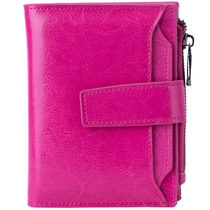 HOTBveyzi Small Leather Wallet for Women, RFID Bifold with ID Window | Holds 11 cards, a pull-out ID sleeve, zippered coin pocket & bill slot — fits crossbody bags and keeps everything organized