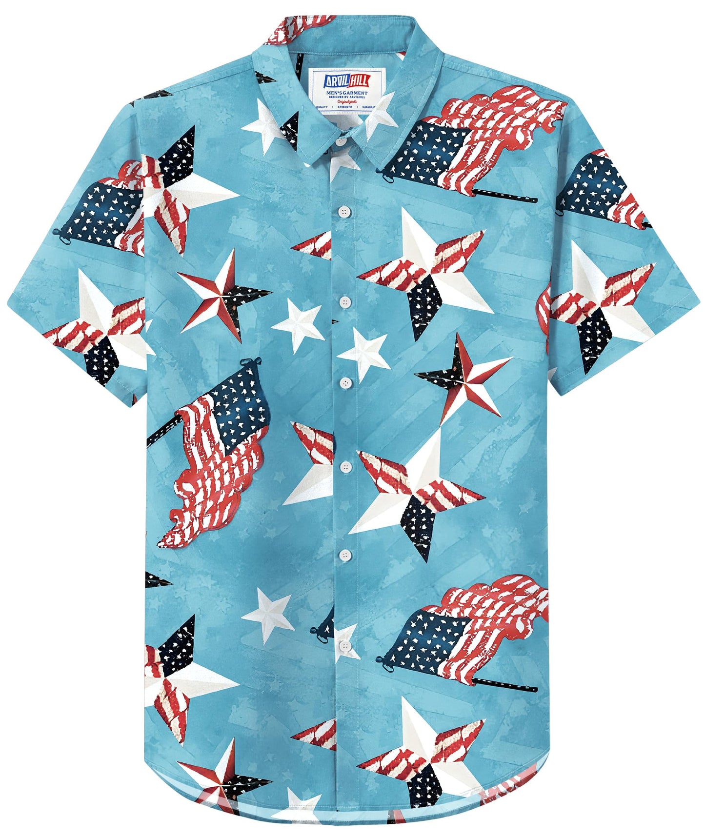 HOTArvilhill Men American Flag Button Shirt 4th of July Short Sleeve Shirts (S-3XL)